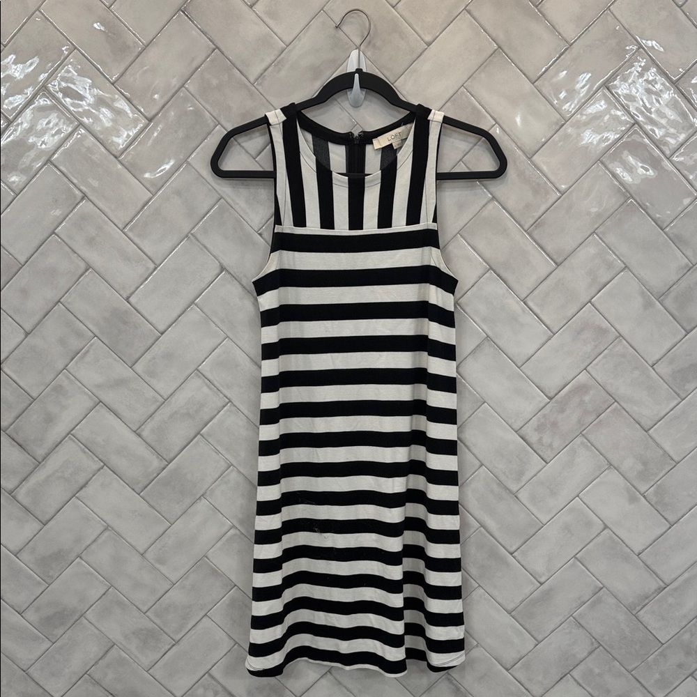LOFT Black and White Striped Tank Dress